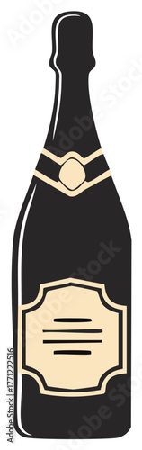 Elegant Black Champagne Bottle Vector Illustration for Festive Celebrations