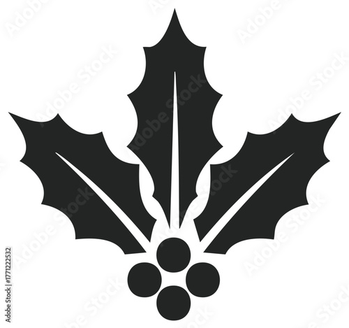Stylized Holly Branch Silhouette with Berries, Minimalist Holiday Vector Graphic