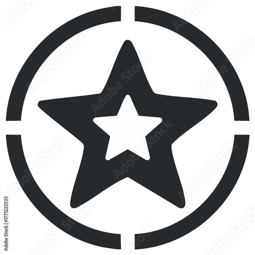 Simple graphic of a star inside a circle, monochrome symbol on neutral background
