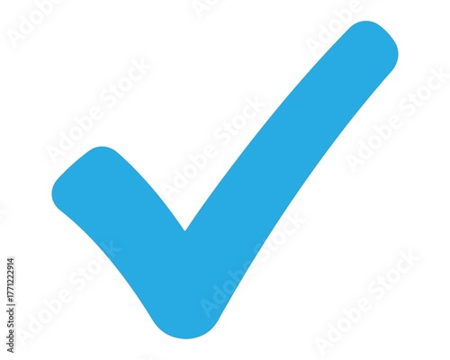 Light blue check mark isolated on white background for task