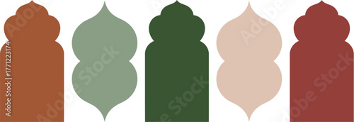 A Minimalist Graphic Design of Five Stylized Archways in Earthy Tones