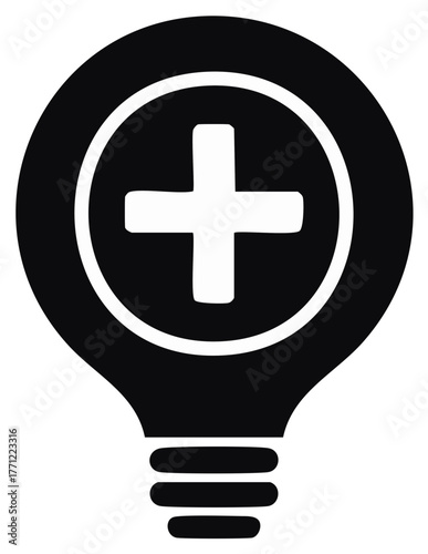 Positive idea symbol concept. Illustration of a lightbulb with a cross inside.