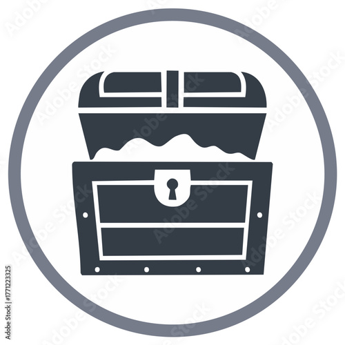 Open treasure chest icon with lock and overflowing contents in a circle