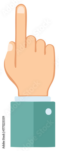 Cartoon business hand with index finger pointing up vector icon