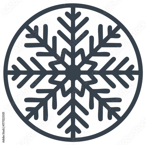 Single snowflake icon inside circle shape dark blue color on white isolated background vector illustration