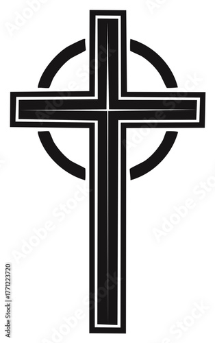 Traditional Celtic cross with a circle, a black Christian religious symbol vector graphic