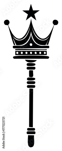 Royal Scepter with Crown and Star Emblem Silhouette Majesty Regal Authority