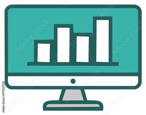 Monitor Displaying a Bar Graph in Teal and White Demonstrating Growth and Finance