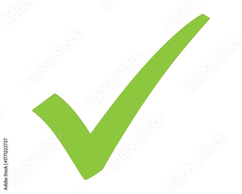 Green check mark isolated on white background, confirmation