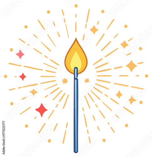 Match with flame and burst of light abstract illustration
