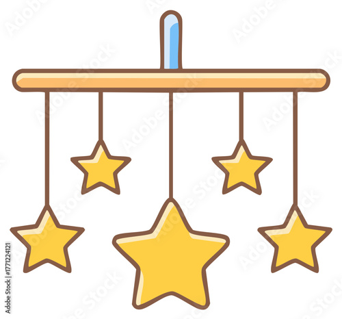 Adorable baby mobile with dangling yellow stars for nursery decoration and childhood theme illustration