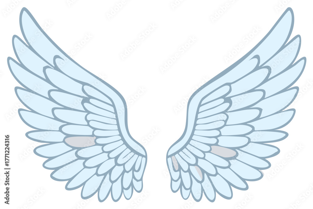 Fototapeta premium Light Blue Angel Wings Spread Open Symmetrical Cartoon Illustration