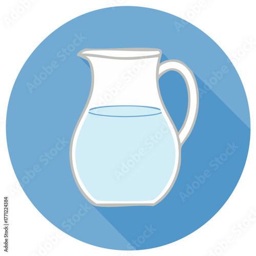 Flat design water pitcher icon in blue circle with long shadow concept