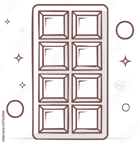 Clean line art chocolate bar divided into sections sweet candy treat delicious snack graphic