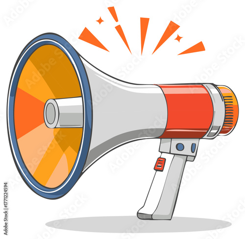 Loudspeaker Illustration with Orange Accents for Announcements and Promotions Cartoon Style Communication Device