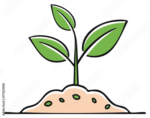 Cartoon Plant Sprout Growing from Soil Mound Illustration