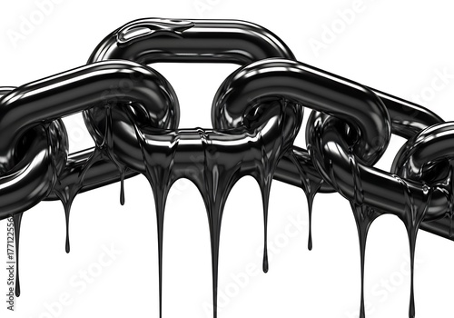 Thick black liquid dripping from a metal chain