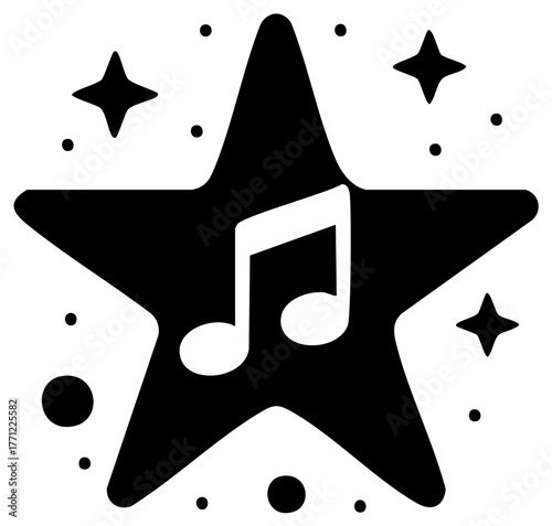 Star with Musical Notes Icon a Symbol for Pop Star Fame and Entertainment