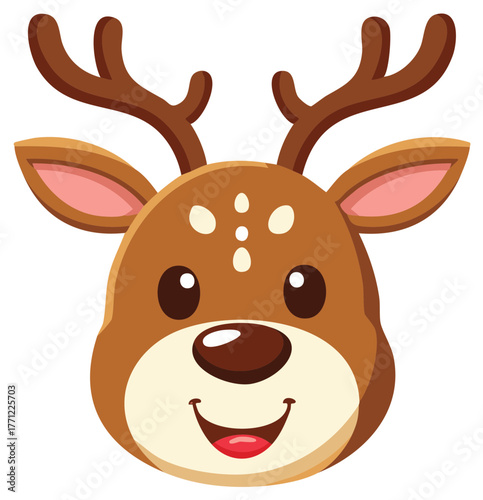 Cartoon reindeer illustration with antlers and smiling expression