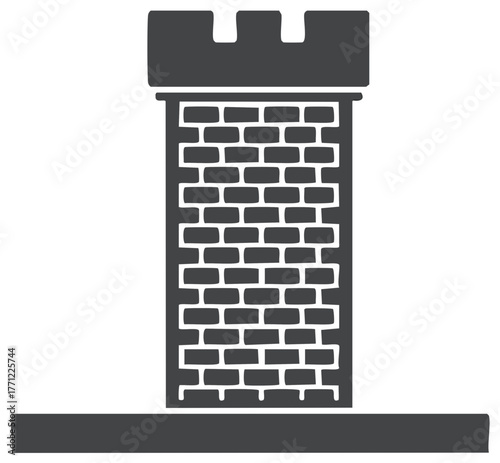 Simple gray brick castle tower with battlements vector icon illustration