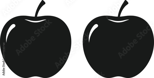 Two dark silhouette apples simple isolated fruit icon graphic design element isolated on transparent background