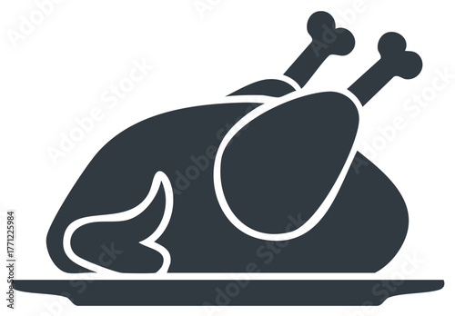 Delicious Whole Roasted Turkey Chicken Icon on Platter for Holiday Celebration Dinner