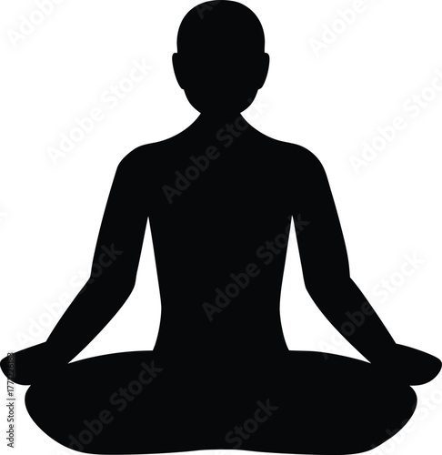 A silhouette of a person sitting in a meditative posture, digital art, black and white, minimalist, spiritual, zen, serene, tranquil, calming, meditation, yoga
