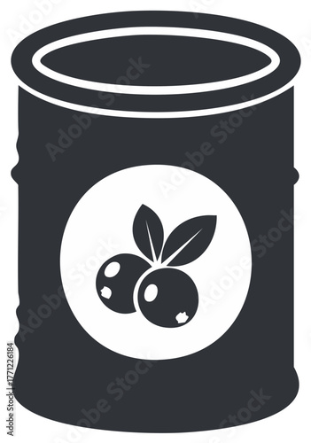 Dark gray canned berries vector icon simple food packaging illustration
