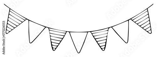 Hand Drawn Pennant Bunting Garland Line Art Illustration for Festive Party Celebration