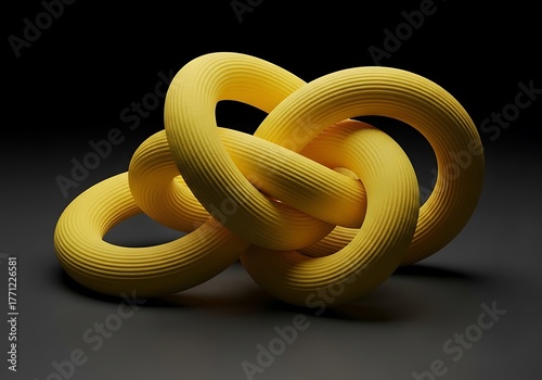 Yellow torus knot sculpture on dark background