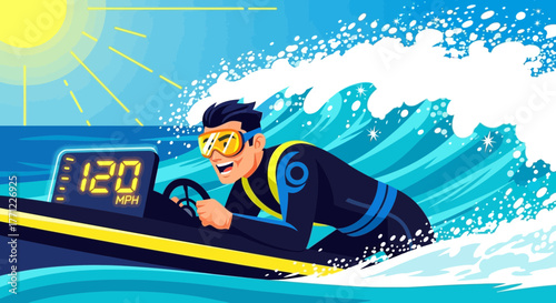 Exhilarating Speedboat Adventure: A Man's Thrilling Ride on the Water at 120 MPH