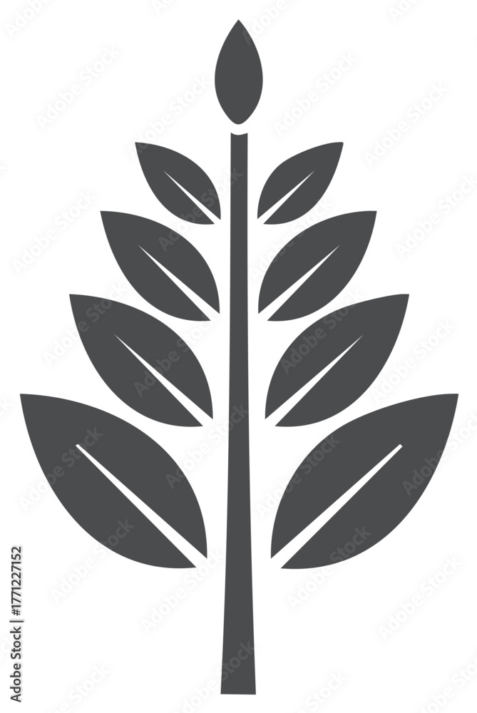 Obraz premium Stylized Plant Stalk with Leaves, Botany Icon Graphic, Minimalist Design