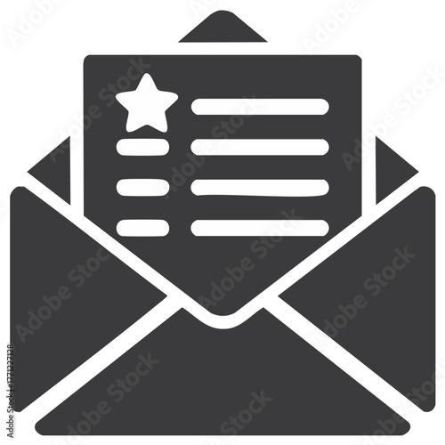 Open envelope icon with a letter inside showing a prominent star and important text lines