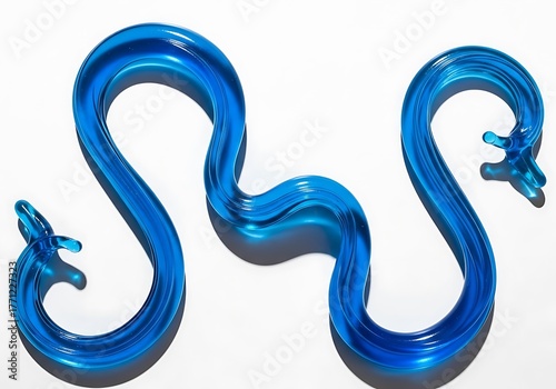 Blue metallic snake sculpture isolated on white background