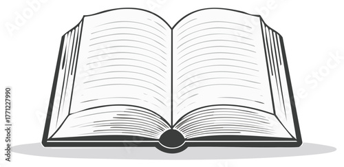 Monochrome open book vector illustration symbol of knowledge education and literature