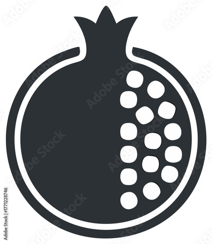Pomegranate Fruit Illustration with Seeds and Crown Top Artistic Silhouette