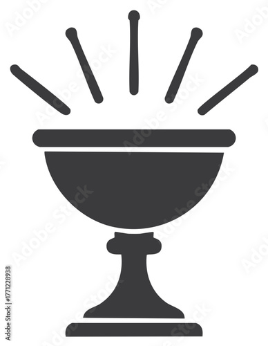 Holy Grail Icon, Sacred Cup, Mysterious Vessel with Rays, Goblet Symbol