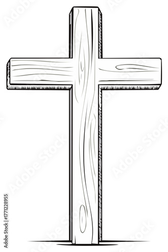 Simple Wooden Cross Religious Symbol Isolated Illustration
