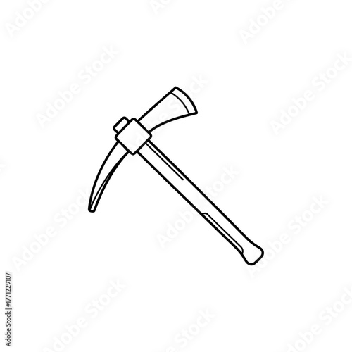 Line art illustration of a pickaxe and shovel tool, a mining instrument used for digging and breaking ground