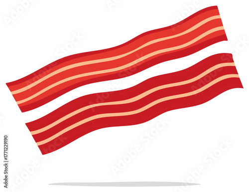 Two wavy strips of fried bacon, a simple flat vector food illustration