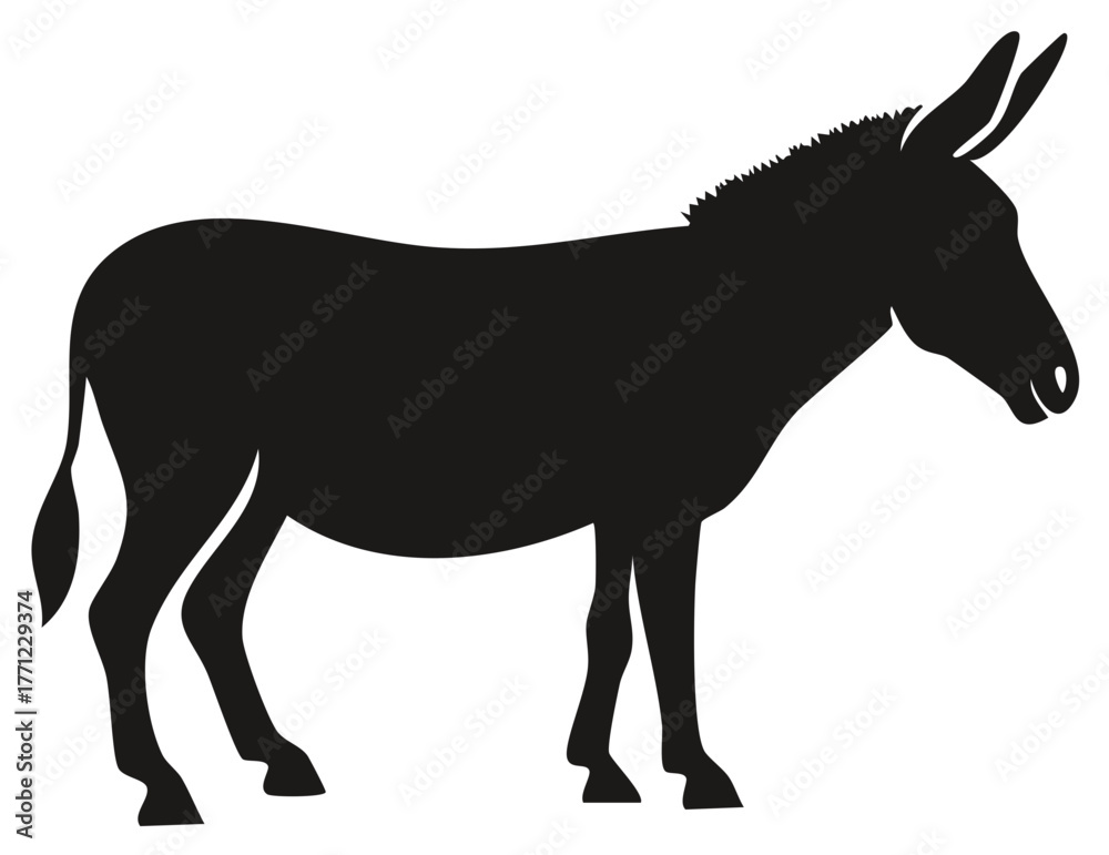 Fototapeta premium Simple Black Donkey Silhouette Vector Illustration Standing Sideways