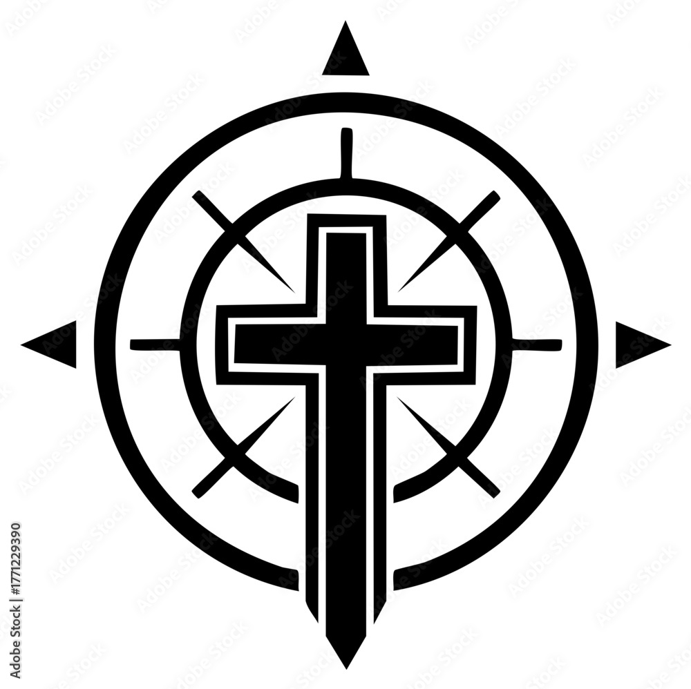 Obraz premium Christian cross symbol combined with a compass rose abstract design