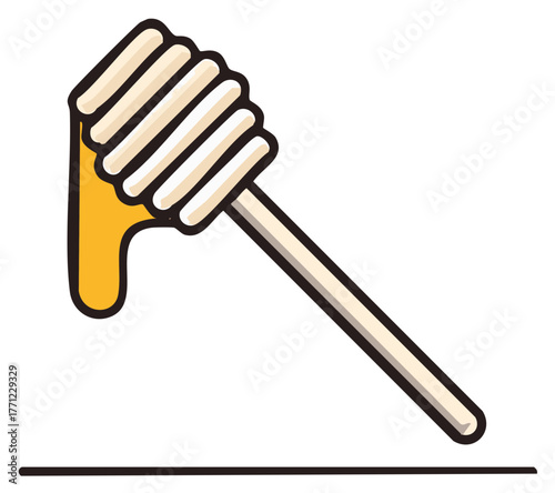 Cartoon honey dipper with dripping golden honey vector illustration simple icon