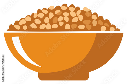 A simple flat vector icon of a bowl filled with healthy buckwheat groats or kasha