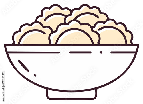 Bowl full of Dumplings Icon Dumpling Meal Vector Symbol