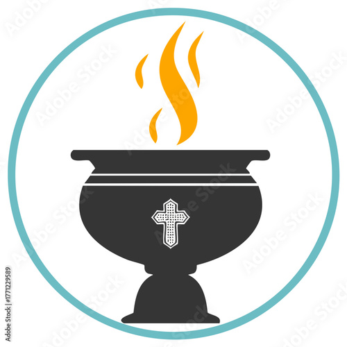 Christian religious censer with a cross and burning incense flame vector icon