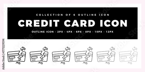 Pack of 6 Outline Vector Credit Card icon