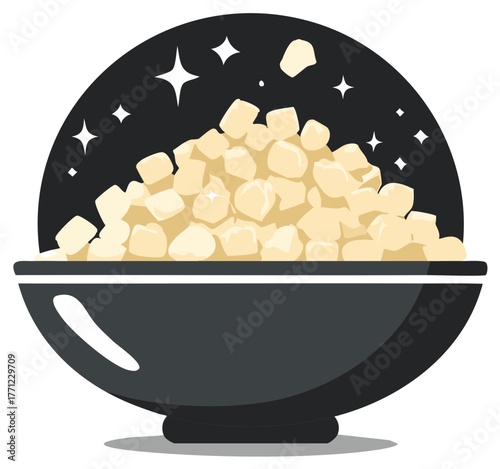 Bowl of Sugar Cubes against Night Sky with Stars, Simple Modern Design