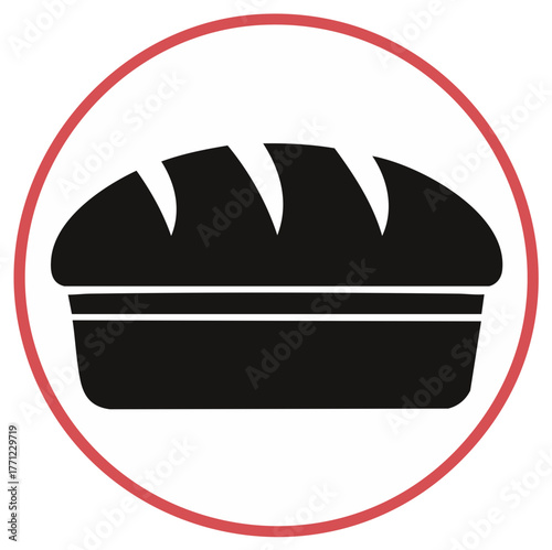 Simple bread loaf icon silhouette in a red circle. Vector graphic for bakery, baking, and food.