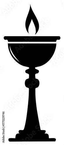Black silhouette of a flaming chalice, a symbol of knowledge, magic, and spiritual quest